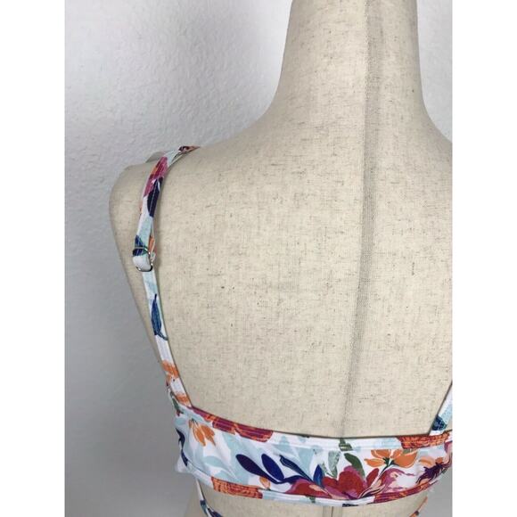 Verano Playa Floral Multicolor Ruffled Strappy Bikini Top Swimsuit - Picture 8 of 9